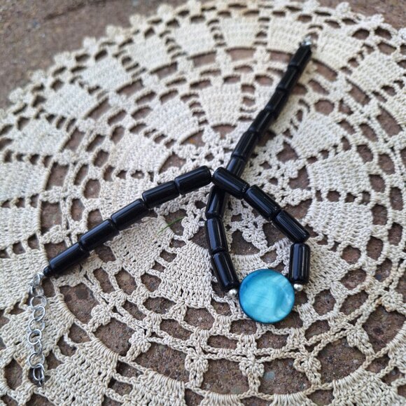 Obsidian and Shell Choker | Bohemian Goth Jewelry | Grunge Whimsigoth Jewelry - Picture 9 of 9